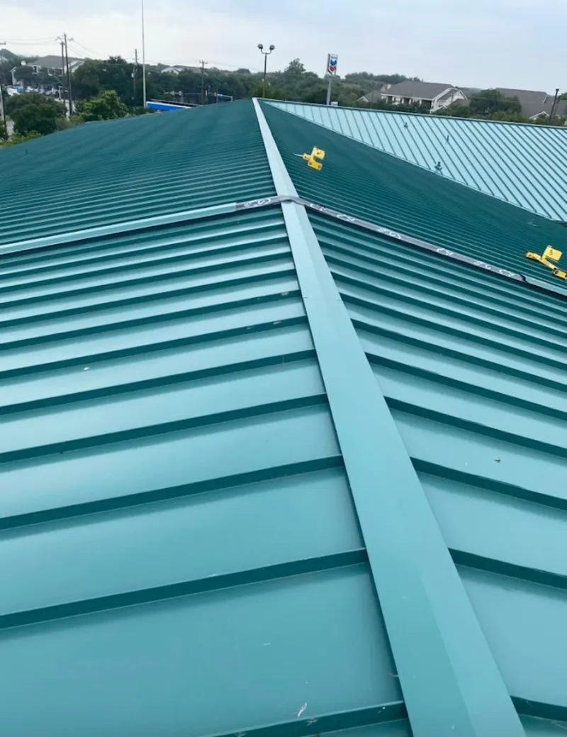 Green commercial metal roof ridge and valley for Metal Roof Repair in Euless